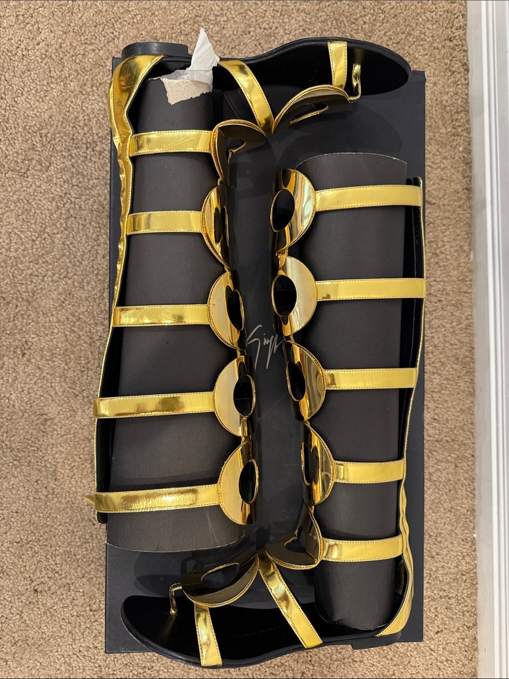 Giuseppe Zanotti Dubai Exclusive Gold Mirror Gladiator Runway Boots 37 - Picture 9 of 15
